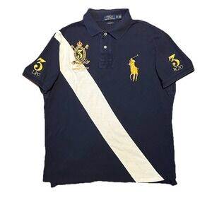 Vintage Polo Ralph Lauren Shirt Summer Classic Crest Big Pony Stripe Rugby Sz XL